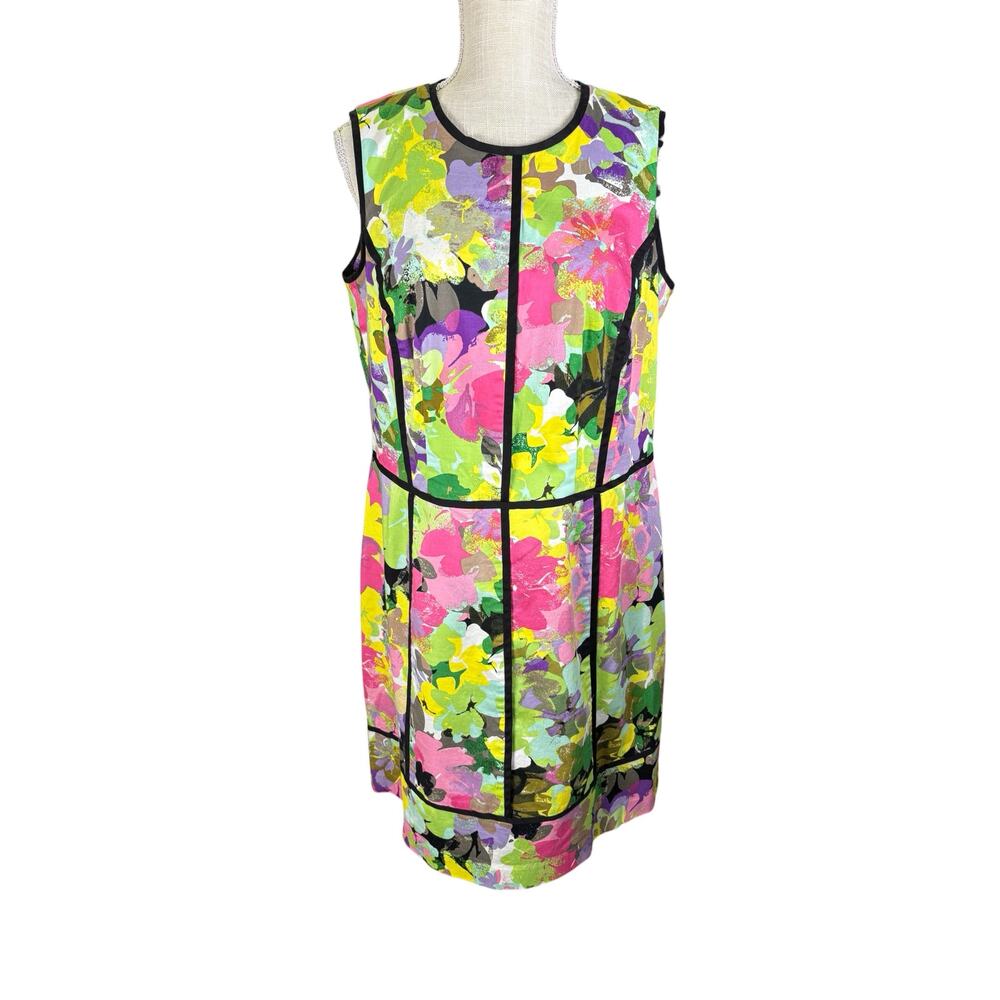 Calvin Klein Watercolor Floral Sheath Dress Women's 14W Sleeveless Cotton Spring